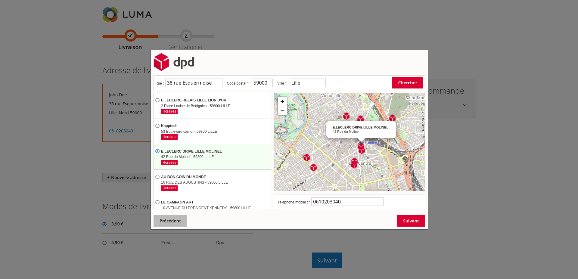 Sélection du relais Pickup dans le tunnel de commande