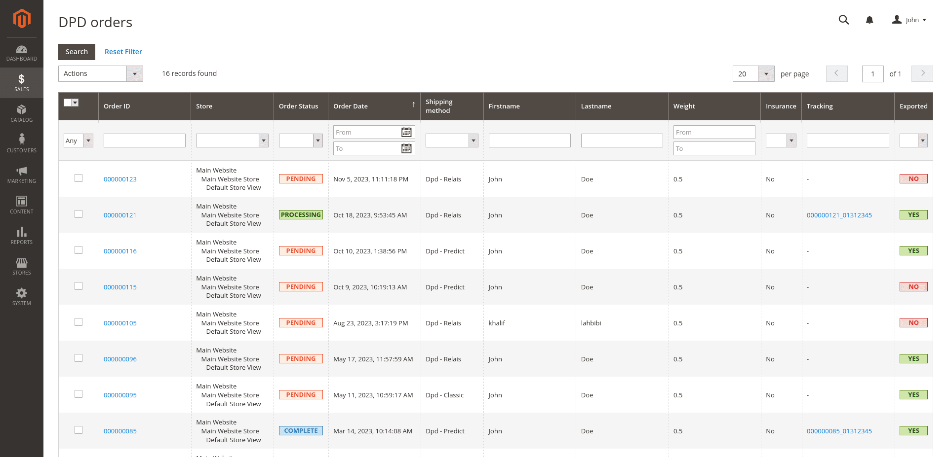 Gestion des commandes DPD